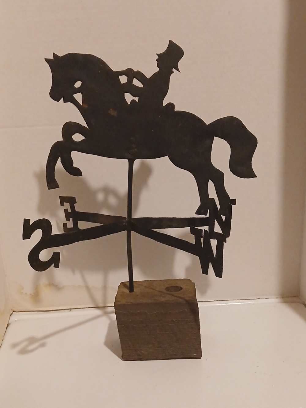 Vintage Black Equestrian Weather Vane Sculpture Metal Wood